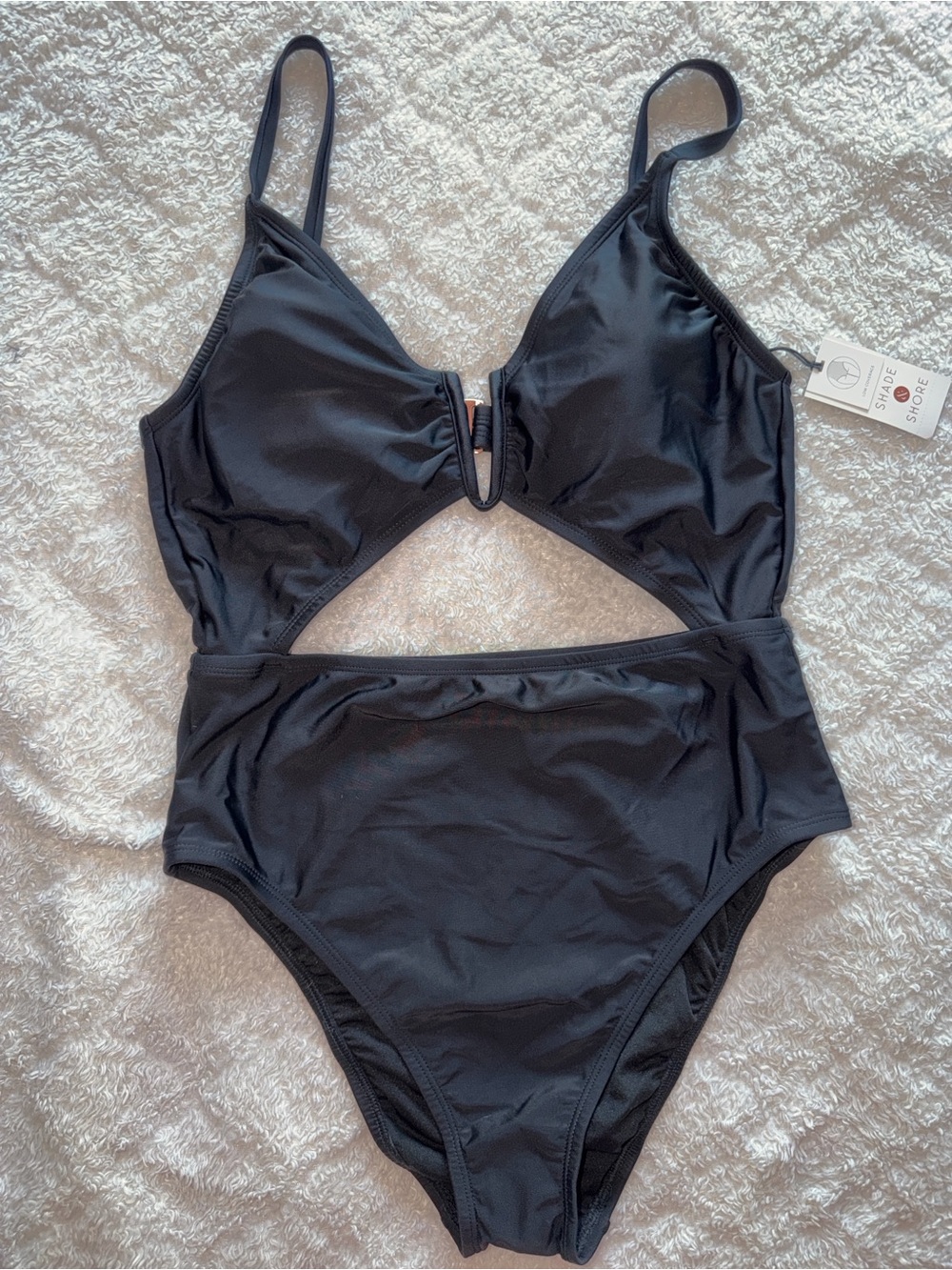 Black front Cutout Low Coverage One-Piece Swimsuit - Picture 4 of 9